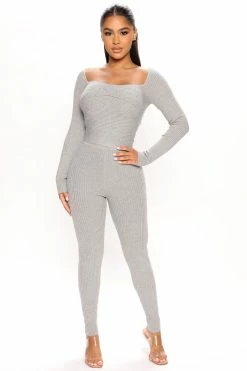 Fashion Nova Heather Sweater Legging Set - Heather Grey
