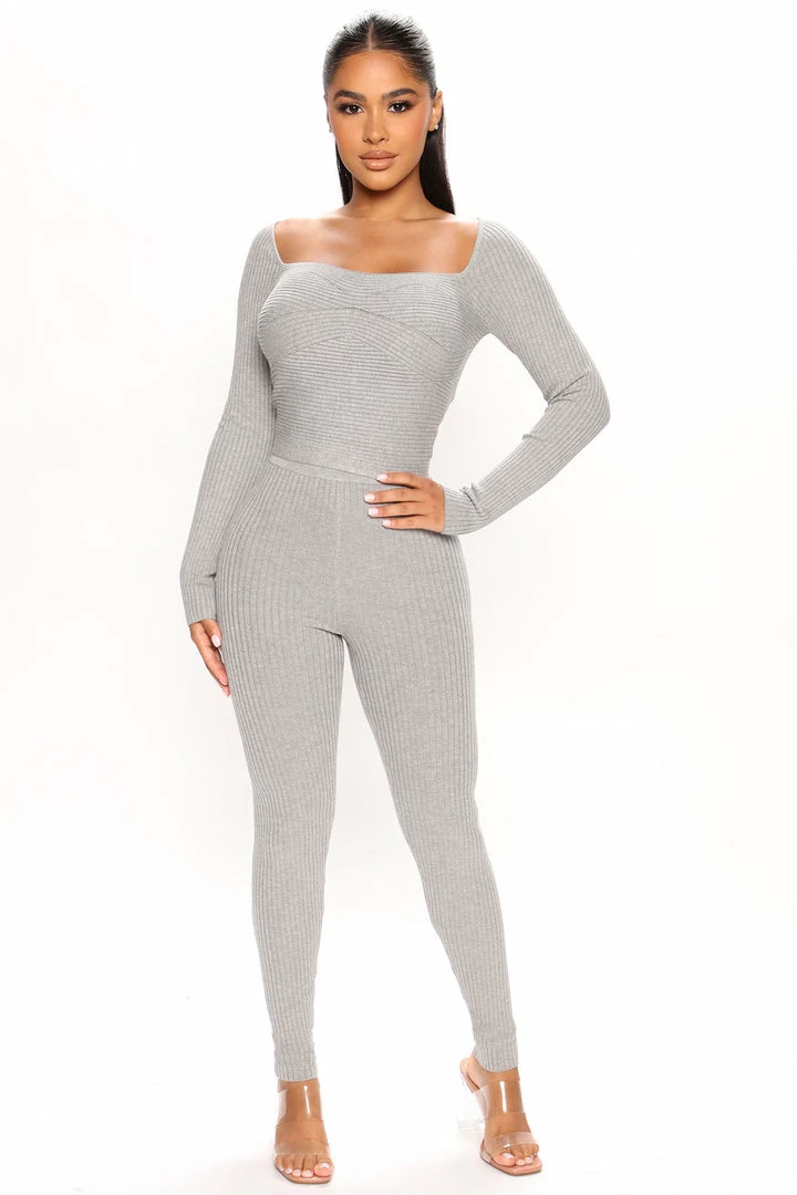 Fashion Nova Heather Sweater Legging Set - Heather Grey