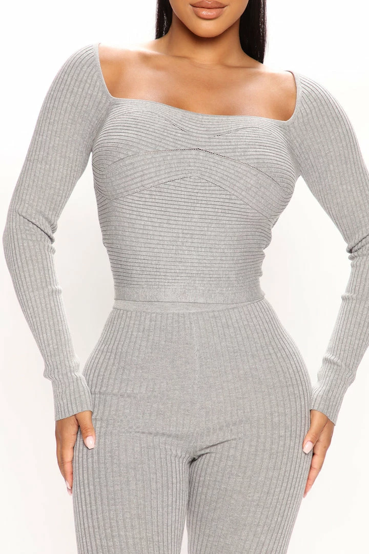 Fashion Nova Heather Sweater Legging Set - Heather Grey