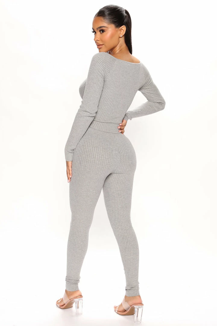 Fashion Nova Heather Sweater Legging Set - Heather Grey