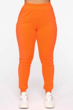 Fashion Nova Make It Fashion Velour Jogger Set - Neon Orange Sweatshirt Sets