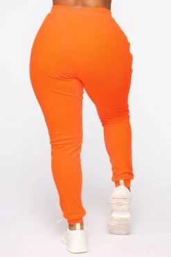 Fashion Nova Make It Fashion Velour Jogger Set - Neon Orange Sweatshirt Sets