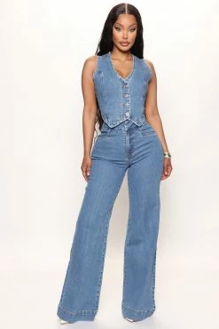 Fashion Nova Western Showdown Button Front Denim Vest - Medium Wash Matching Separates