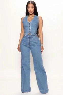 Fashion Nova Western Showdown Trouser Flare Jeans - Medium Wash Matching Separates