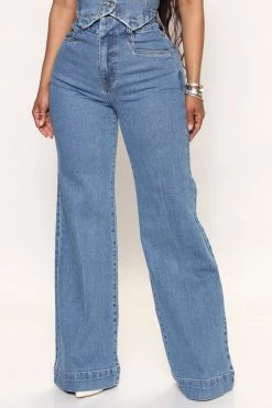 Fashion Nova Western Showdown Trouser Flare Jeans - Medium Wash Matching Separates