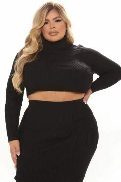 Fashion Nova Up To No Good Ribbed Midi Skirt Set - Black