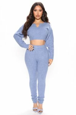 Fashion Nova Legging Sets Oh So Cozy Pant Set - Blue