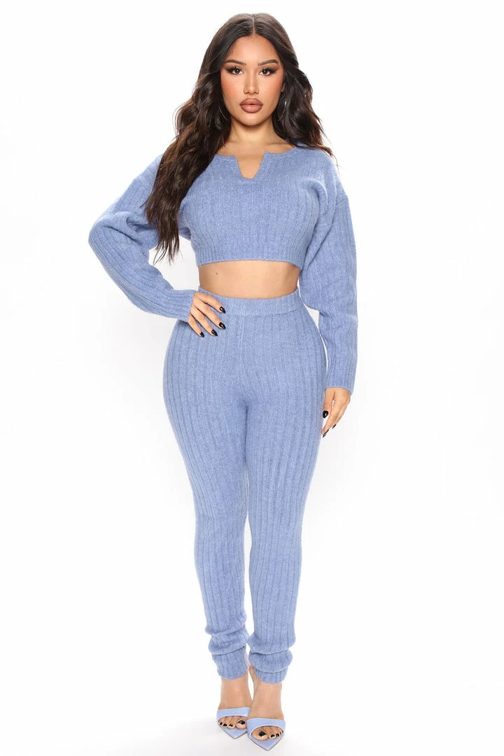 Fashion Nova Legging Sets Oh So Cozy Pant Set - Blue