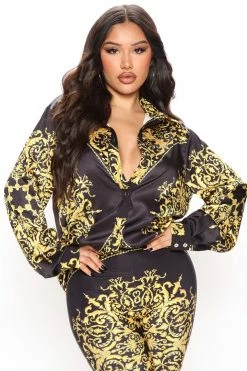 Fashion Nova Ada Pant Set - Black/Gold Legging Sets