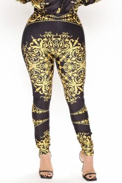 Fashion Nova Ada Pant Set - Black/Gold Legging Sets