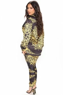 Fashion Nova Ada Pant Set - Black/Gold Legging Sets