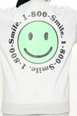 Fashion Nova 1 800 Smile Happy Face Sweatshirt - Heather Grey