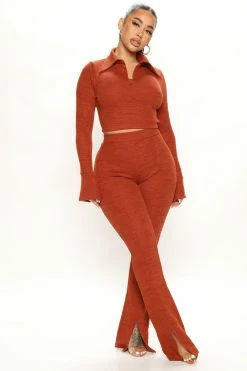 Fashion Nova Tia Pant Set - Rust Wide Leg Sets