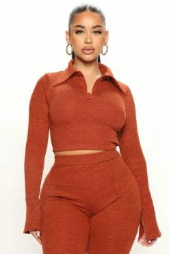Fashion Nova Tia Pant Set - Rust Wide Leg Sets
