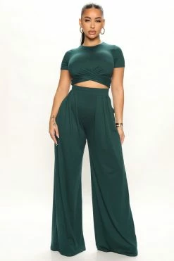 Fashion Nova Casually Chic Wide Leg Pant Set - Hunter