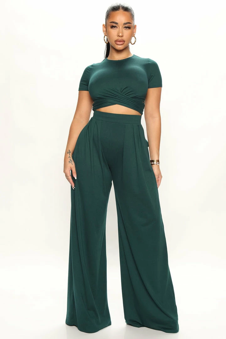 Fashion Nova Casually Chic Wide Leg Pant Set - Hunter
