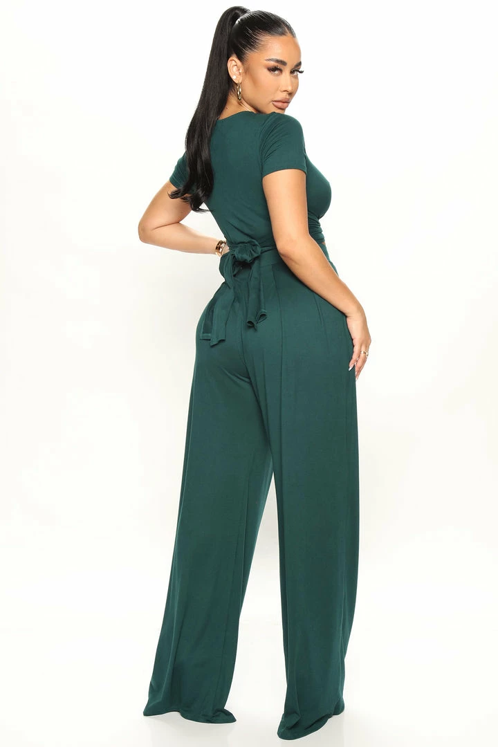 Fashion Nova Casually Chic Wide Leg Pant Set - Hunter