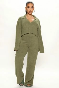 Fashion Nova Let's Get Cozy Pant Set - Olive