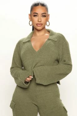 Fashion Nova Let's Get Cozy Pant Set - Olive
