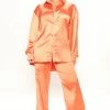 Fashion Nova Tainted Love Satin Pant Set - Orange Wide Leg Sets