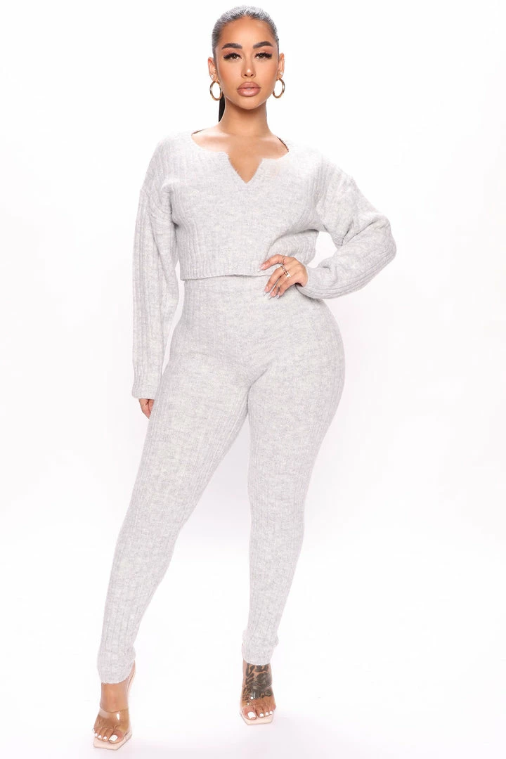 Fashion Nova Legging Sets Oh So Cozy Pant Set - Heather Grey