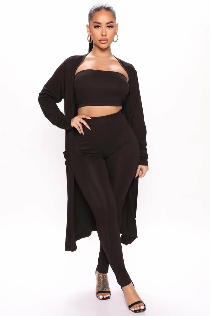 Fashion Nova Weekend Chic 3 Piece Legging Set - Black Legging Sets