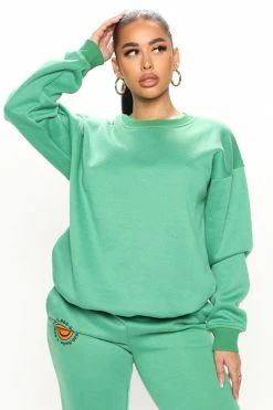 Fashion Nova 1 800 Smile Happy Face Sweatshirt - Kelly Green