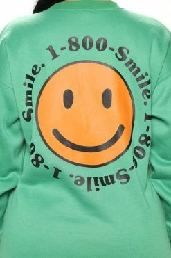 Fashion Nova 1 800 Smile Happy Face Sweatshirt - Kelly Green