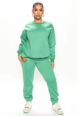 Fashion Nova Matching Separates 1 800 Smile Happy Face Sweatpants - Kelly Green