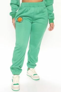 Fashion Nova Matching Separates 1 800 Smile Happy Face Sweatpants - Kelly Green