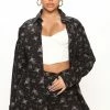 Fashion Nova Matching Separates Ditsy Floral Print Denim Shacket - Black