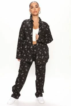 Fashion Nova Matching Separates Ditsy Floral Print Straight Leg Jeans - Black