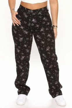 Fashion Nova Matching Separates Ditsy Floral Print Straight Leg Jeans - Black