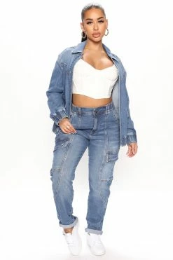 Fashion Nova Iconic 90's Oversized Bomber Jacket - Dark Wash
