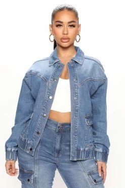 Fashion Nova Iconic 90's Oversized Bomber Jacket - Dark Wash