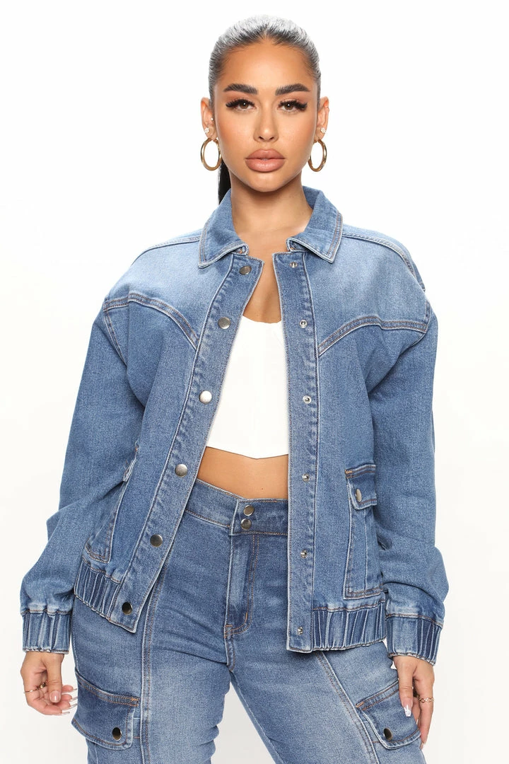 Fashion Nova Iconic 90's Oversized Bomber Jacket - Dark Wash