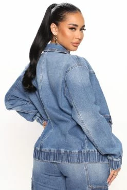 Fashion Nova Iconic 90's Oversized Bomber Jacket - Dark Wash
