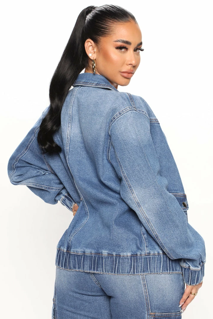 Fashion Nova Iconic 90's Oversized Bomber Jacket - Dark Wash