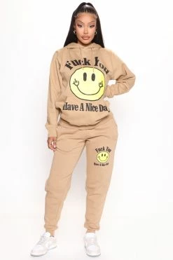 Fashion Nova Fuck You Have A Nice Day Hoodie - Taupe Matching Separates