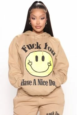 Fashion Nova Fuck You Have A Nice Day Hoodie - Taupe Matching Separates