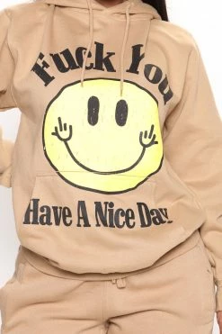 Fashion Nova Fuck You Have A Nice Day Hoodie - Taupe Matching Separates