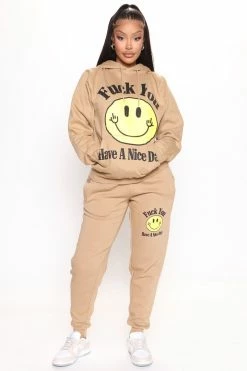 Fashion Nova Fuck You Have A Nice Day Jogger Pant - Taupe Matching Separates