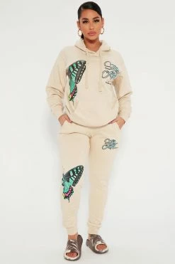 Fashion Nova Matching Separates Stay Lifted Butterfly Hoodie - Sand