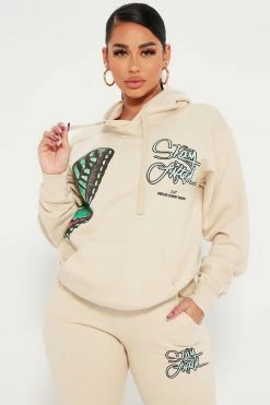 Fashion Nova Matching Separates Stay Lifted Butterfly Hoodie - Sand