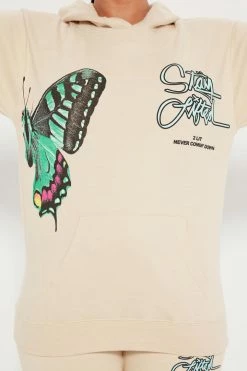 Fashion Nova Matching Separates Stay Lifted Butterfly Hoodie - Sand