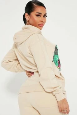 Fashion Nova Matching Separates Stay Lifted Butterfly Hoodie - Sand