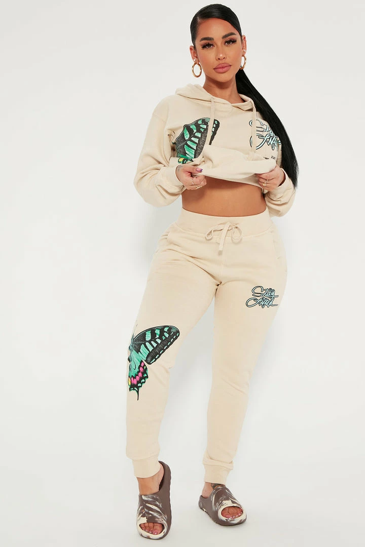 Fashion Nova Stay Lifted Butterfly Jogger Pant - Sand Matching Separates