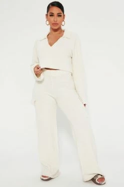Fashion Nova Let's Get Cozy Pant Set - Cream