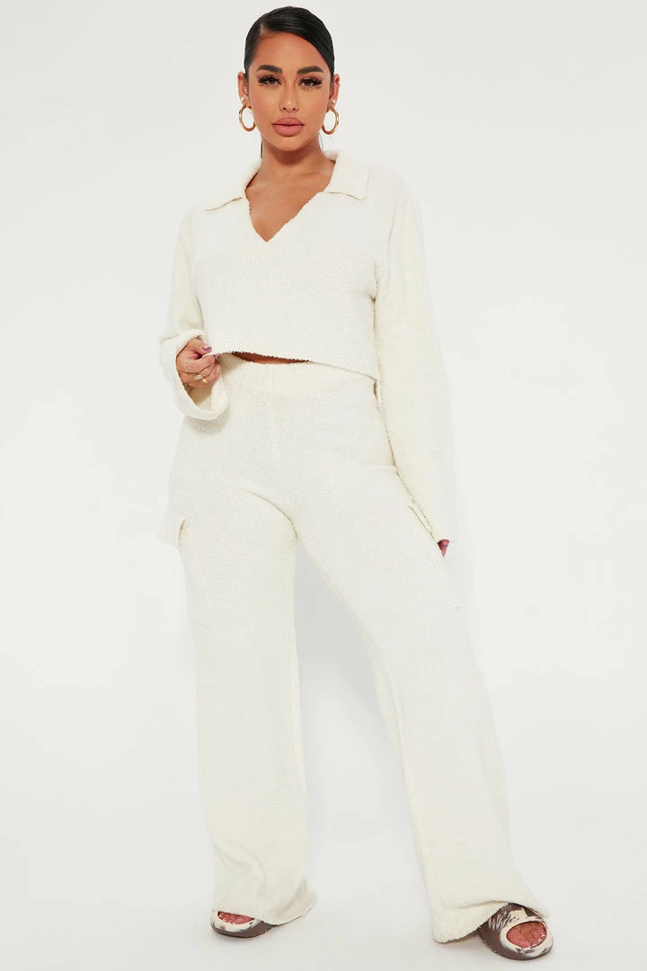 Fashion Nova Let's Get Cozy Pant Set - Cream