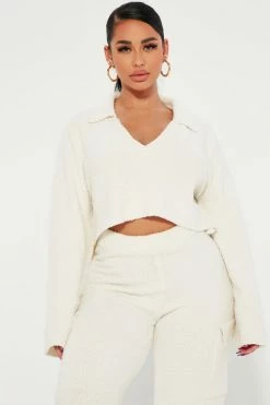 Fashion Nova Let's Get Cozy Pant Set - Cream